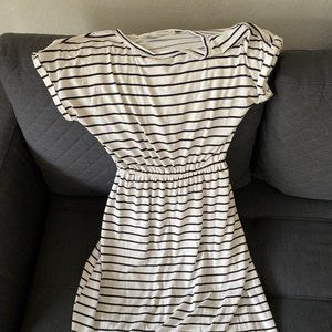 PinkBlush White/Black Striped Maternity Dress